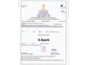 Certificado de marca registrada X-Spark - India