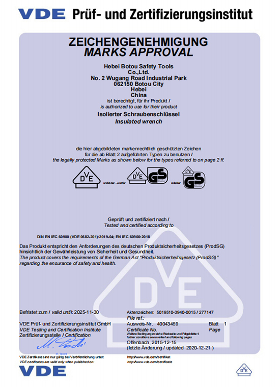 Certificado VDE de llave fija